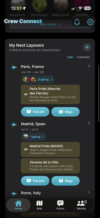 Layovers screen